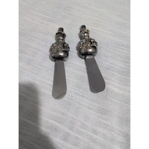 Wallace 2 Holiday Cheese Dip Spreaders Santa & Snowman Stainless Steel Heavy